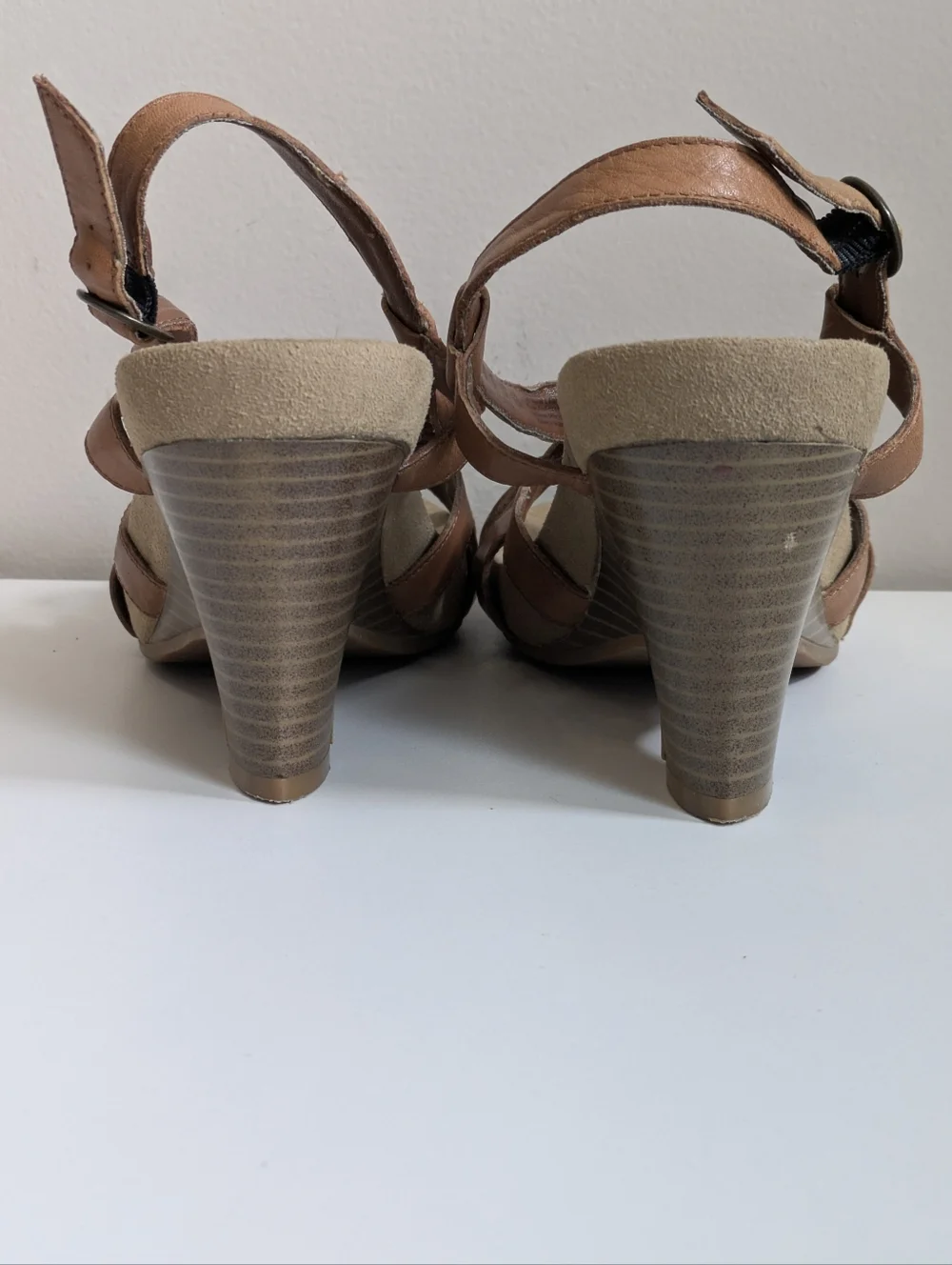 Brown Hush Puppies Leather-Style Women's Slingback Wedge Sandals - Picture 9 of 10